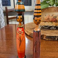 Coppia di bambole vintage tradizionali Egiziane