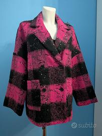Cappotto fucsia e nero tartan con paillettes TU