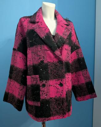 Cappotto fucsia e nero tartan con paillettes TU