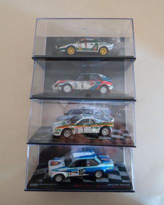 4 MODELLINI FIAT-LANCIA RALLY SCALA 1:43 CON TECA