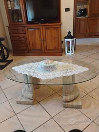 Tavolino da salotto in marmo e cristallo
