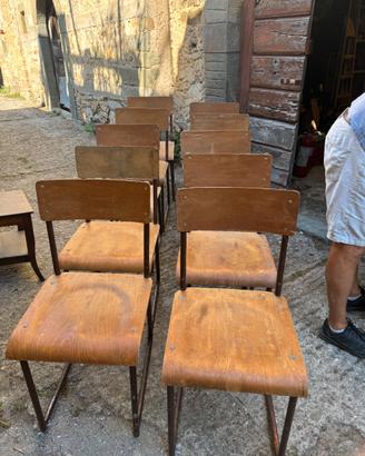 Sedie scolastiche vintage originali in legno/ferro