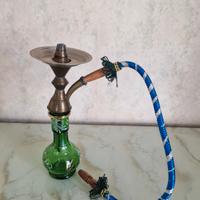 Piccolo Narghilè Vintage in Ottone e Vetro Verde