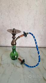 Piccolo Narghilè Vintage in Ottone e Vetro Verde