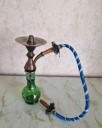 Piccolo Narghilè Vintage in Ottone e Vetro Verde