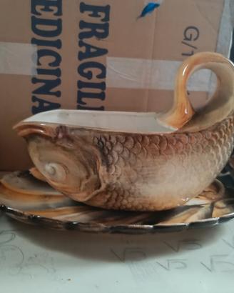 salsiera zuppiera brocca pesce in ceramica vintage