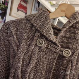 🤎 Cardigan lungo in lana – Treccia effetto cocoon