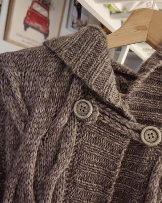 🤎 Cardigan lungo in lana – Treccia effetto cocoon