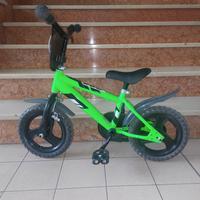 Bici bambino 12" con rotelle incluse verde fluo