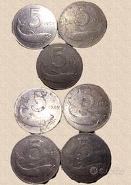7 monete 5 lire delfino 1955