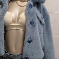 Giacca in ecopelliccia crop SM azzurro 