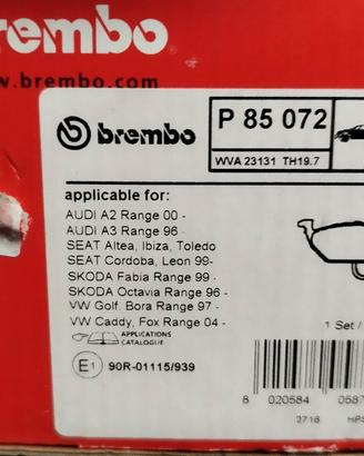 P 85 072 brembo pastiglie pasticche freni anterior