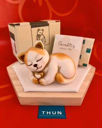 THUN*NUOVO Gatto che dorme con cuore oro Originale