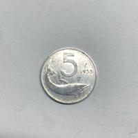 5 lire italiane delfino anno 1955