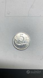 5 lire italiane delfino anno 1955