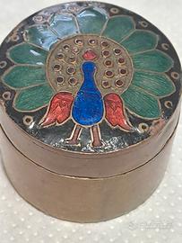 antico portapillole,portagioie pavone cloisonne 