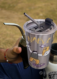 Bicchiere acciaio inox con cannuccia