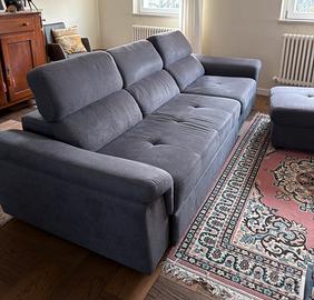 Divano 3 posti chaise longue e puff contenitore