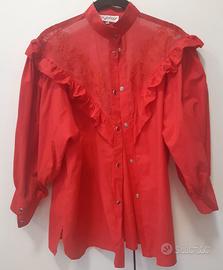 Camicia Byblos vintage rossa con ricami e volant