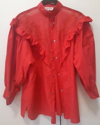 Camicia Byblos vintage rossa con ricami e volant