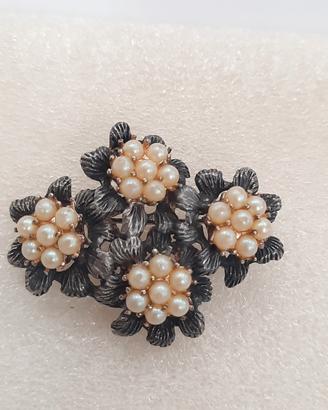antica spilla argento oro con perline 