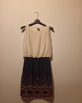 vestito bianco con gonna nera a paillettes taglia 