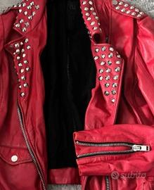 Giacca in vera pelle Gipsy rossa con borchie