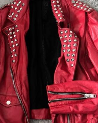 Giacca in vera pelle Gipsy rossa con borchie