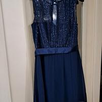 vestito elegante blu corto con corpino di paiet 