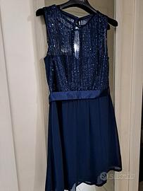 vestito elegante blu corto con corpino di paiet 