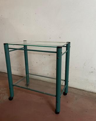 Carrello due ripiani in vetro con rotelle