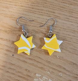 Orecchini cuori stelle gialle e bianche in fimo