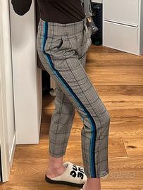 Pantaloni a sigaretta tartan grigio e blu