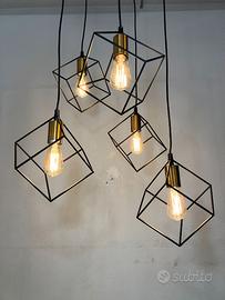 IDEAL LUX - Lampadario cubi metallo nero/ottone