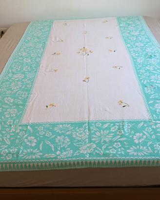 Tovaglia vintage anni 60 ricamata a mano 216x108