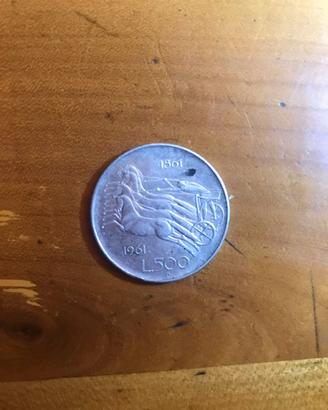 Set di 3 monete d'argento da 500 lire del 1961