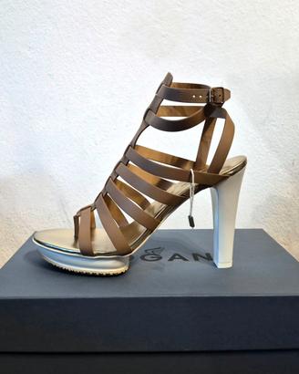 Sandali in pelle, tacco, marrone, Hogan, n.39,5