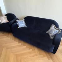 Divano 3 Posti + Poltrona Velluto Blu