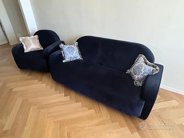 Divano 3 Posti + Poltrona Velluto Blu