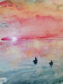 Quadro TRAMONTO SUL MARE  dipinto a mano 