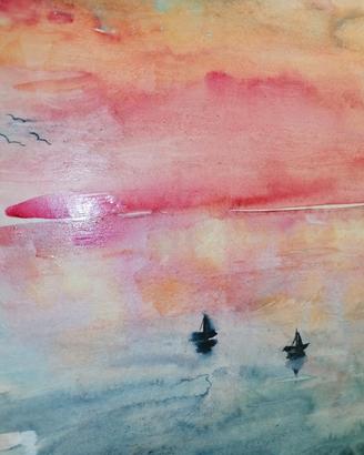 Quadro TRAMONTO SUL MARE  dipinto a mano 