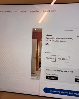Armadio Pax Ikea vetri bianchi per ante scorrevoli