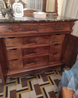 Cassettiera in noce e specchio anni 30 originale 
