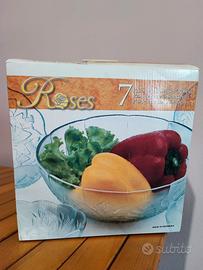 Set Insalatiera in Vetro 7 Pezzi "Roses