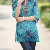 Blusa Ricamata con Fiori / Maglia Lunga Etnica