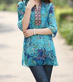 Blusa Ricamata con Fiori / Maglia Lunga Etnica