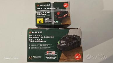 Batteria e Caricabatterie Parkside Nuovi 20V/4Ah