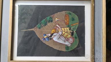 Quadri Orientali dipinti su foglie vere