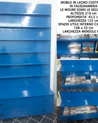 Espositore in legno con mensole e cassettiera x CD