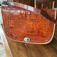 Borsa vintage cuoio con fronte coccodrillo